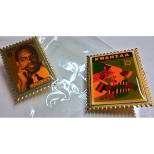 Malcolm X & Kwanzaa Vintage Collectible Lapel Pins Gold Tone Metal